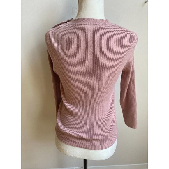 L'AGENCE BNWOT "Ronnie" women ribbed crew neck sweater blush button detail - Picture 4 of 7